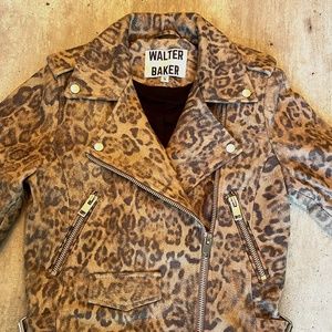 Walter Baker Leopard Print Leather Moto Motorcycle Jacket Women's Size Small